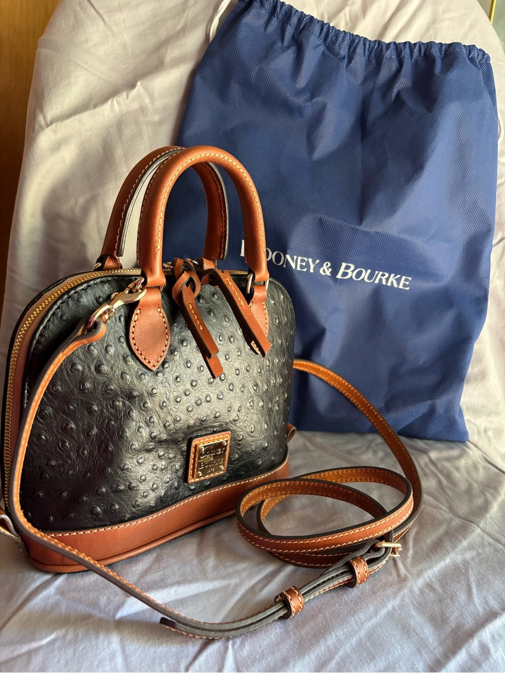 Dooney & Bourke Ostrich Bitsy Bag Satchel-black - Picture 13 of 13